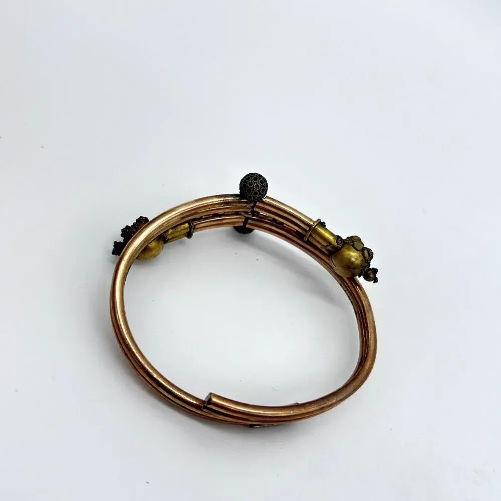 Vintage Victorian Etruscan Revival Bypass Hinged Bangle Bracelet Jewelry